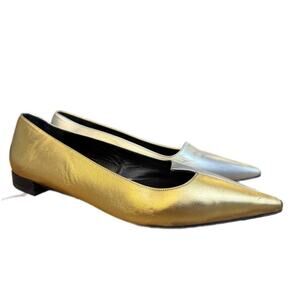 Lafayette 148 Metallic Asymmetrical Flat Women size 37.5 US 7.5
